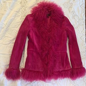 Danier Pink leather jacket with fur trim . Medium